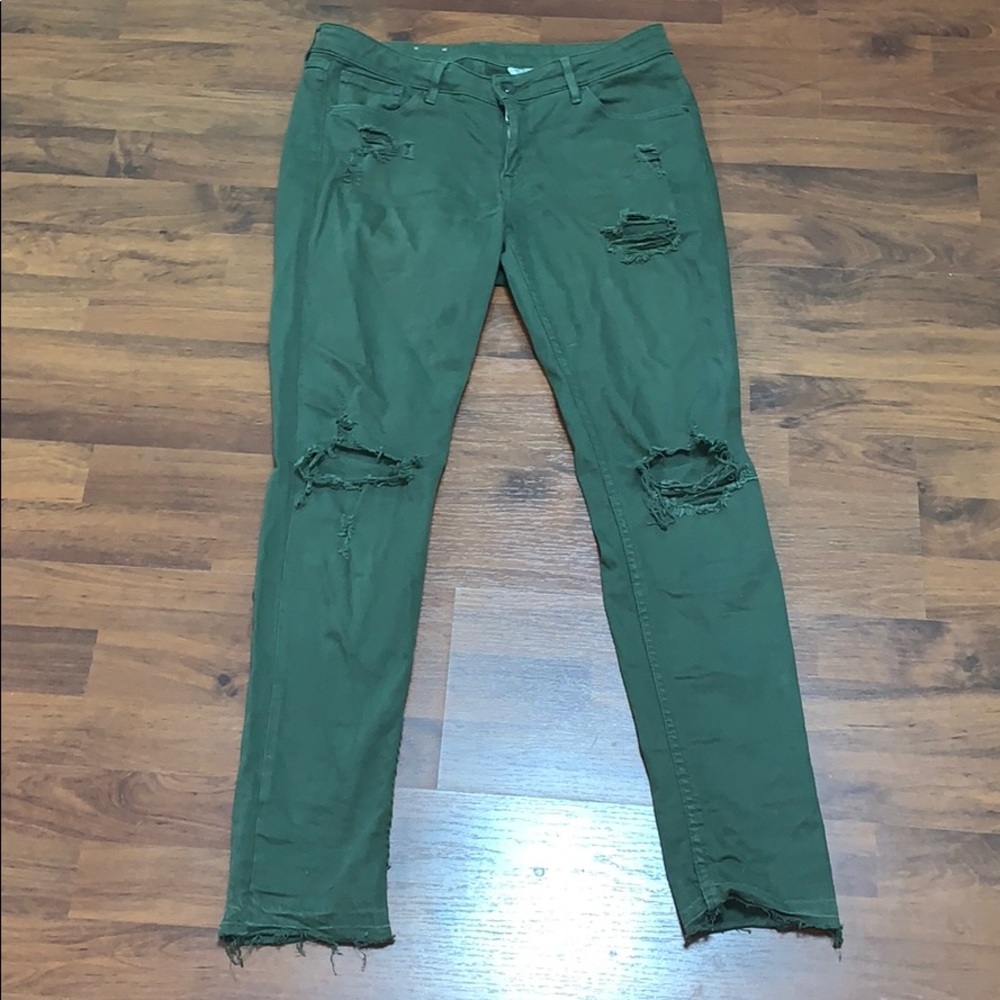 H&M Green Destroyed Low Waist Skinny Jeans Size 30